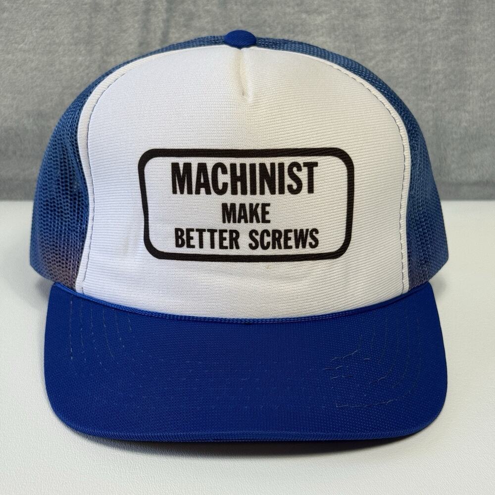 VTG Machinist Make Better Screws Trucker Hat Snapback Blue White Made Korea